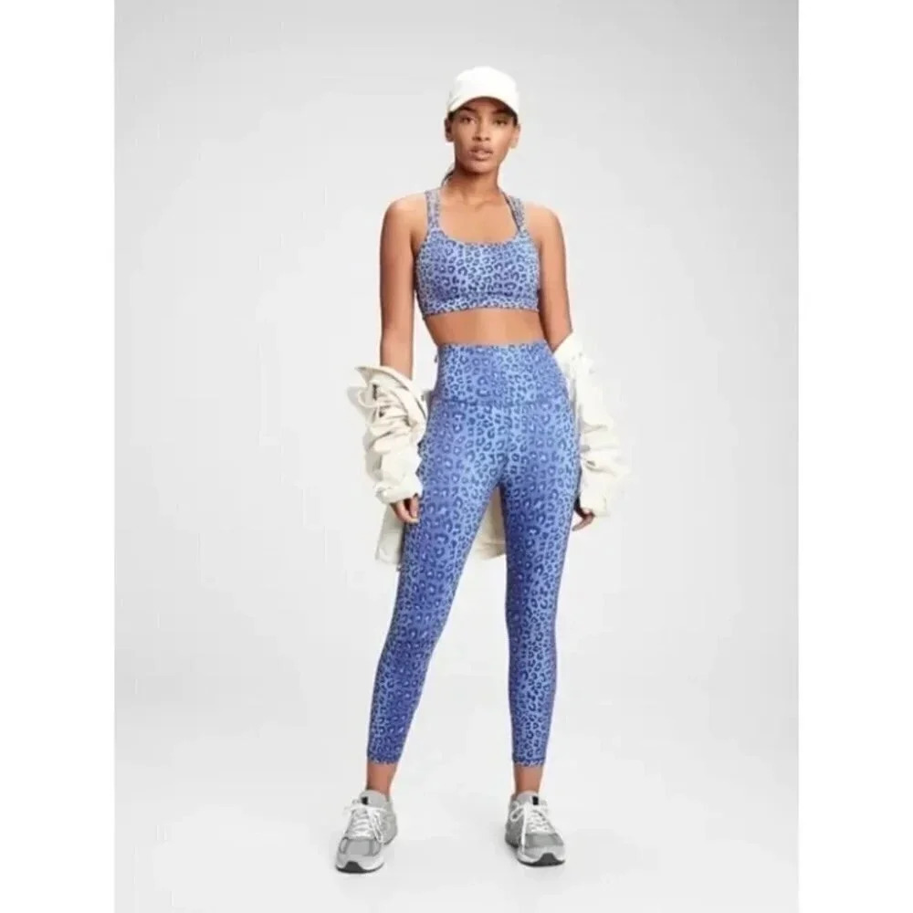 GapFit  Eclipse 7/8 Compression Legging Workout Blue Lilac Leopard Print Small